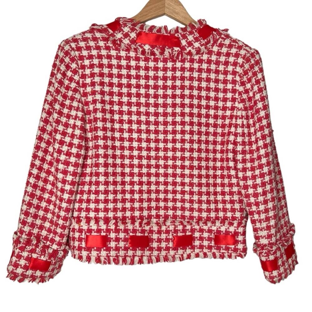 Walter Tweed Silk Blend Blazer Womenβs Red White Size 8 - Picture 2 of 6